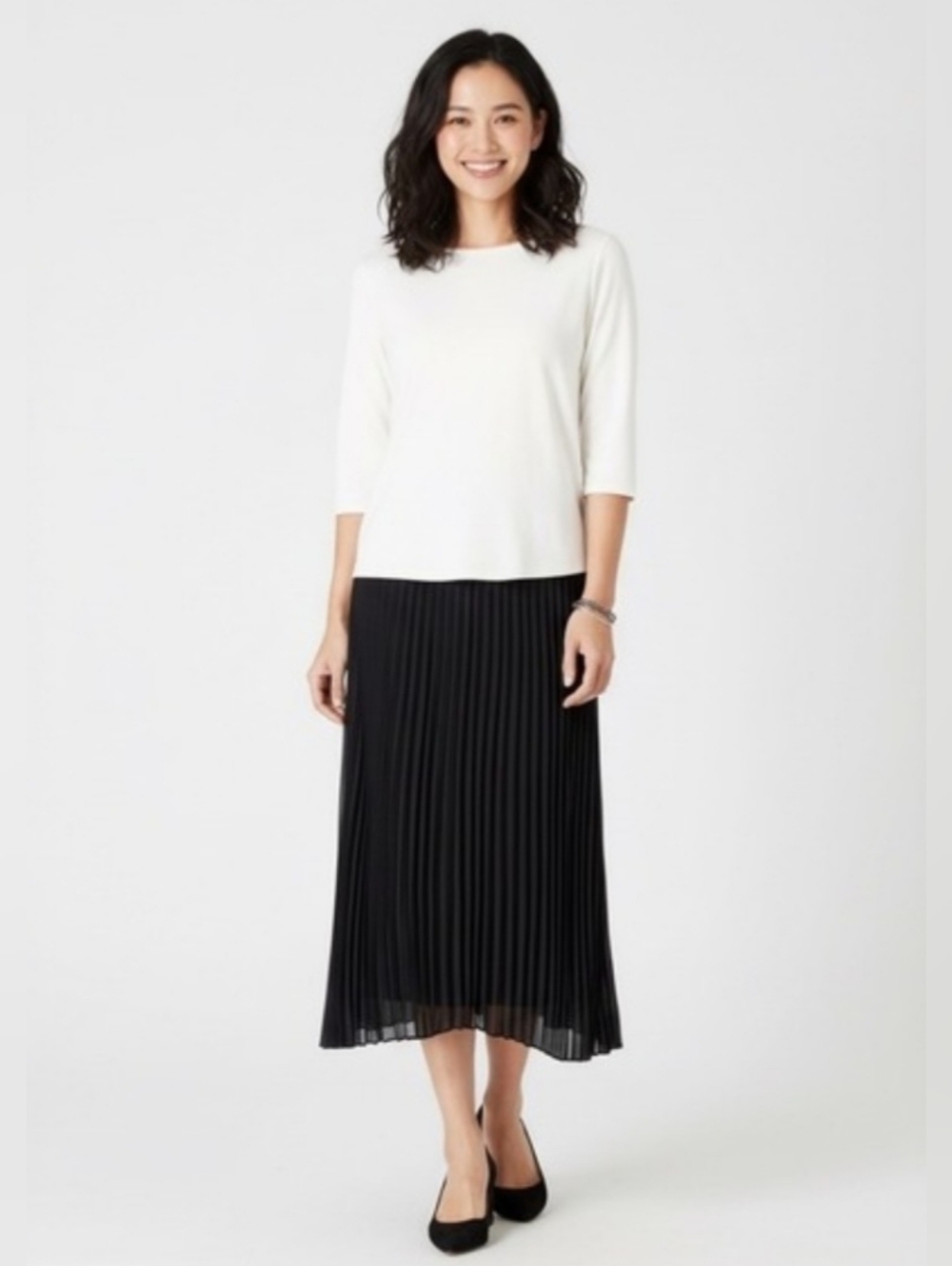 J.Jill Skirt Pleated Sheer Lined Black Midi Elegant Everyday Style Size XLP